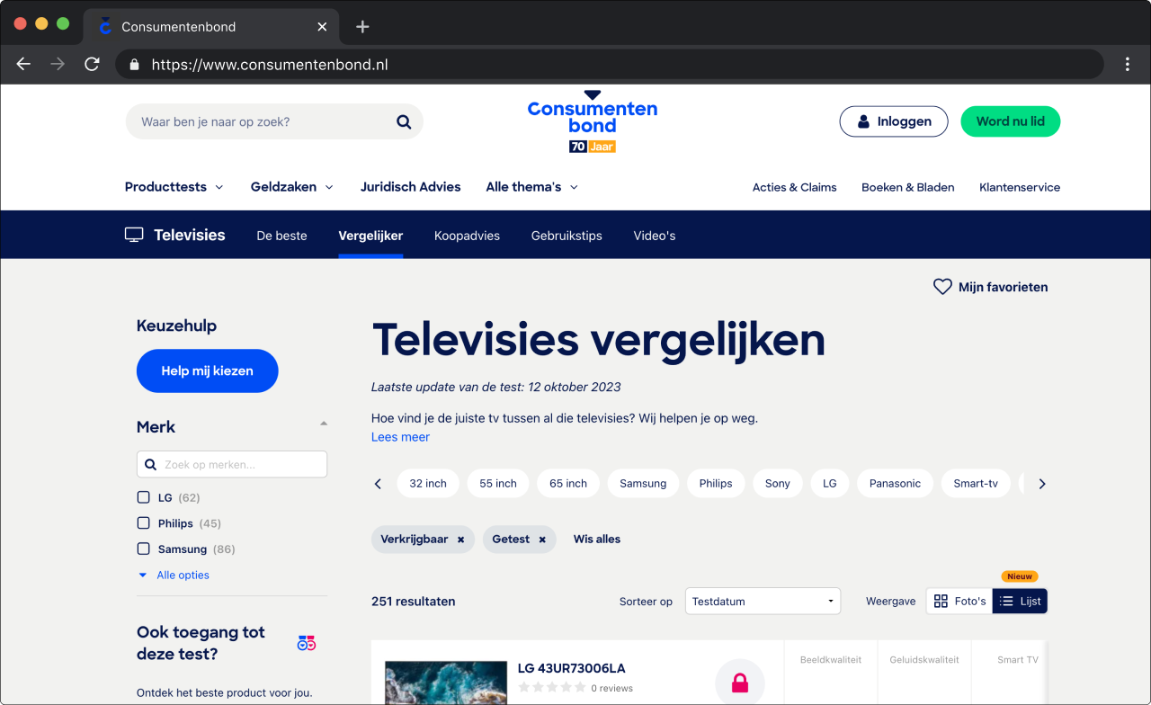 De Consumentenbond Productvergelijker