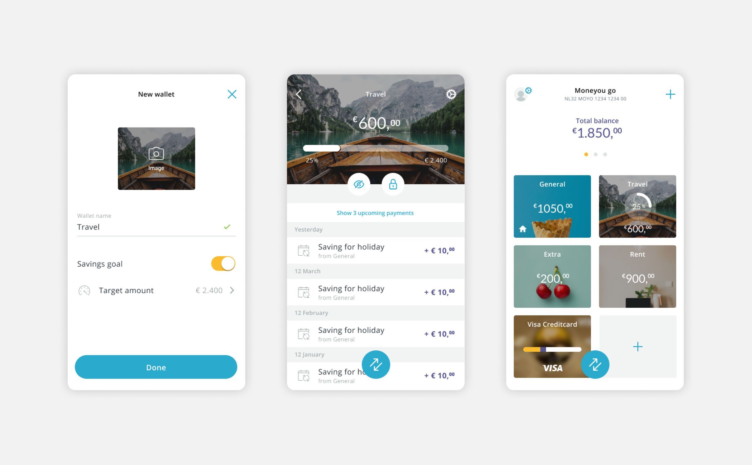 3 screenshots van de app.