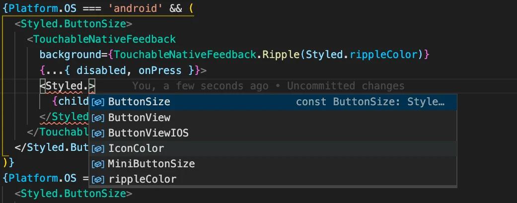 Styled components in de code editor.